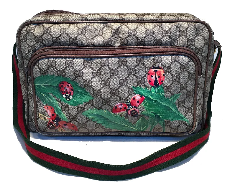 Gucci Vintage Monogram Hand Painted Ladybug Reporter Messenger Shoulder Bag