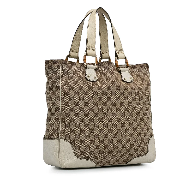 Brown Gucci GG Canvas Bamboo Tote Bag