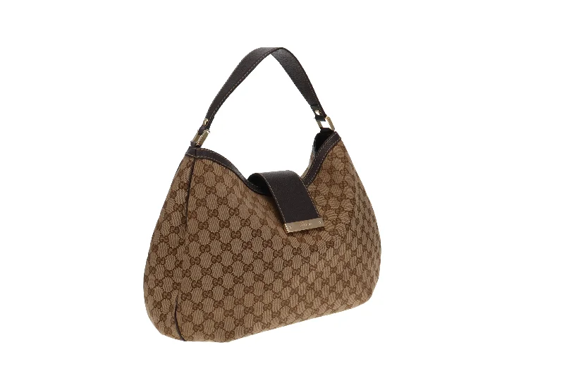 Gucci GG Canvas Hobo Large With Brown Leather Trims