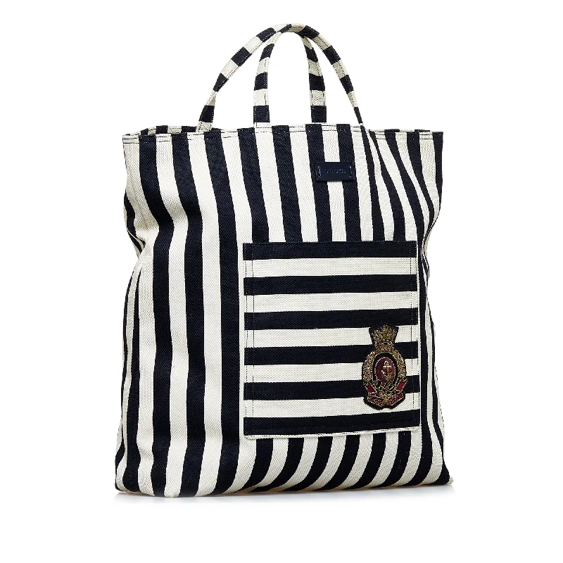 White Gucci Striped Canvas Tote Bag