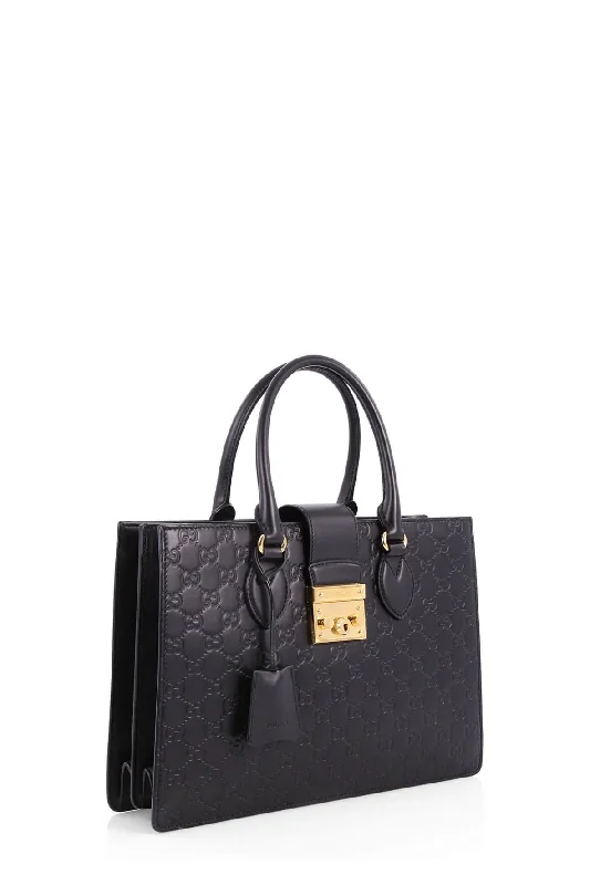 Guccissima Padlock Convertible Tote Black