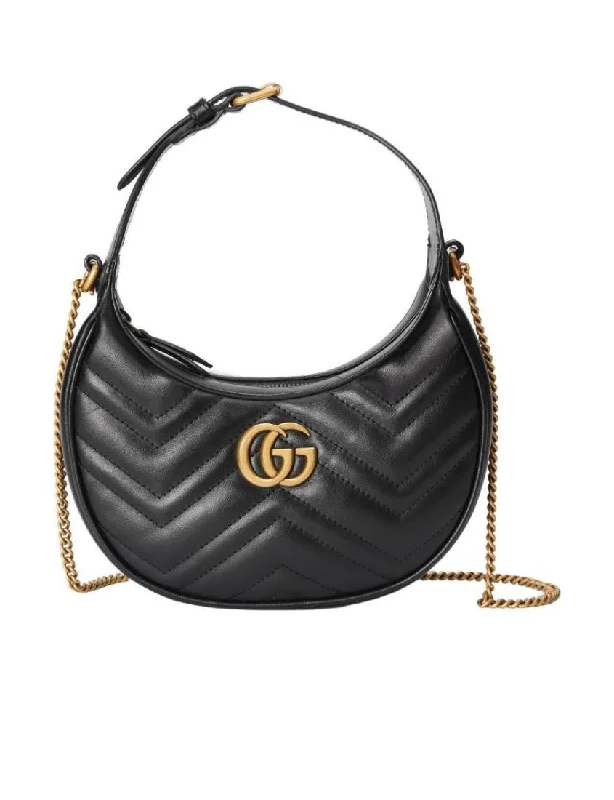 Gucci Black GG Marmont half moon shape mini shoulder bag