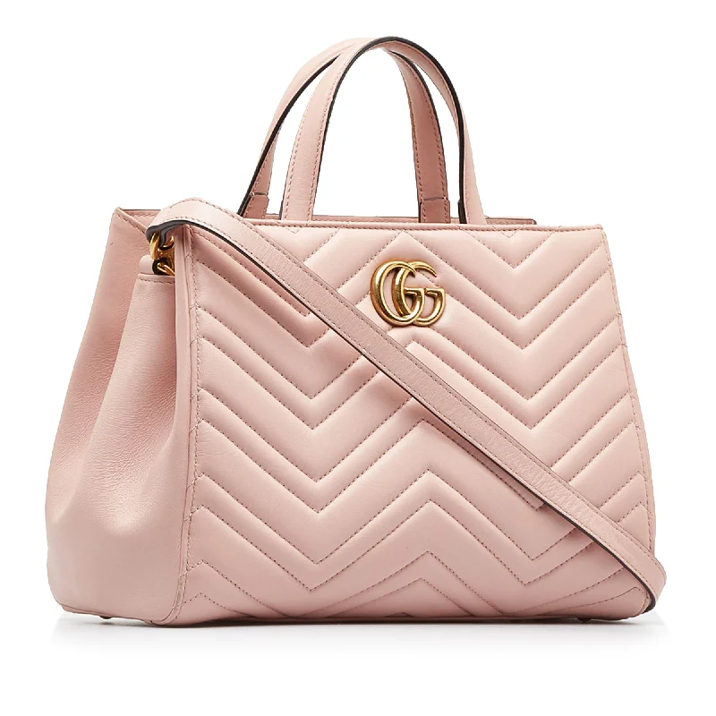 Pink Gucci Medium GG Marmont Matelasse Tote Satchel