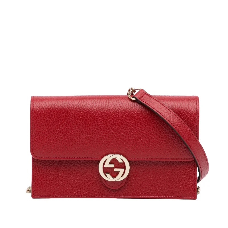 Gucci Interlocking G Wallet On Chain Red Leather