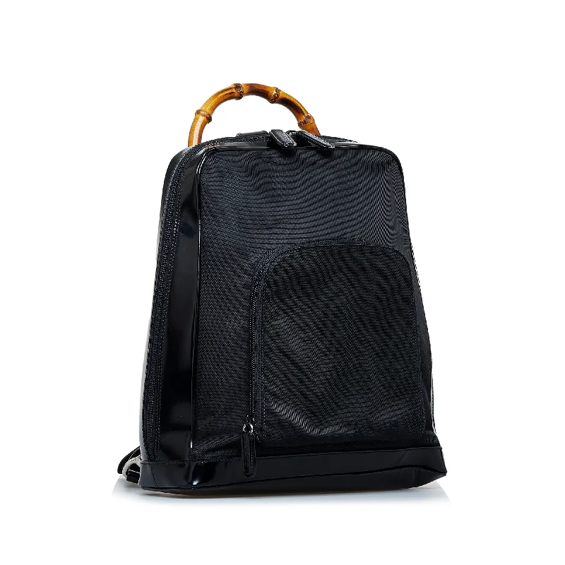 Gucci Bamboo Backpack Black Nylon Canvas