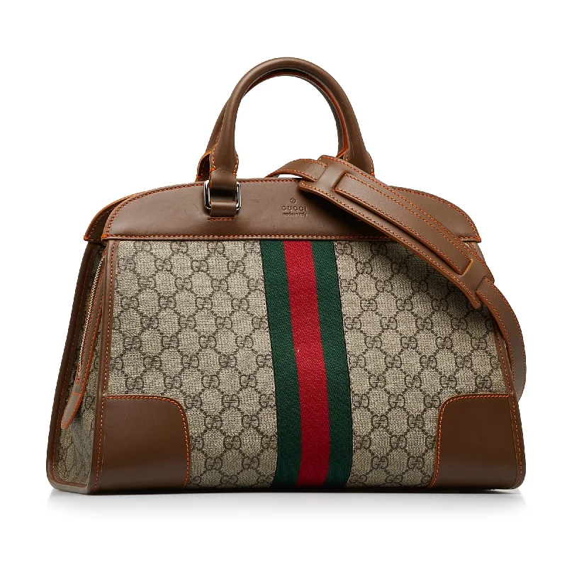 Brown Gucci GG Supreme Web Duffle Tote Satchel