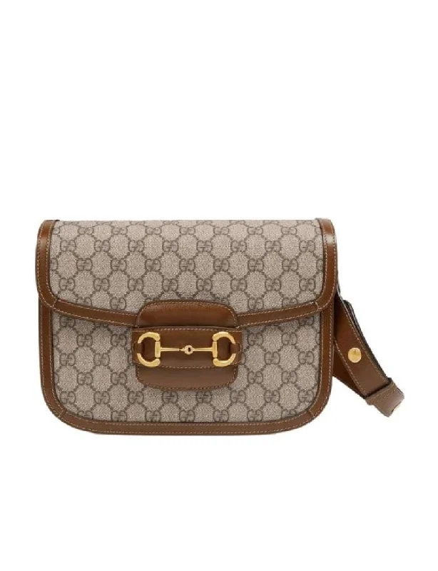 Gucci Horsebit 1955 logo print shoulder bag saddlebag gold buckle