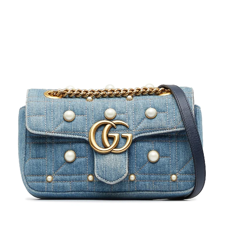 Gucci Pearly GG Marmont Mini Blue Denim Matelassé