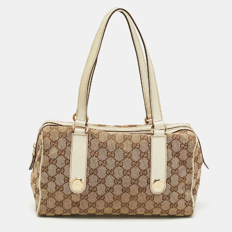 Gucci White/Beige GG Canvas Small Charmy Boston Bag