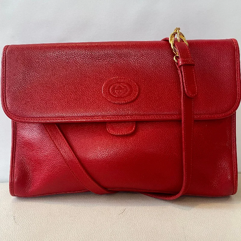 GUCCI Vintage Red Leather Flap Shoulder Bag