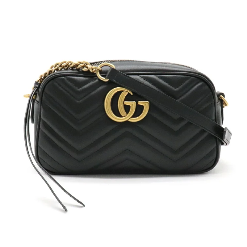 Gucci GG Marmont shoulder bag pochette chain quilted leather black 447632