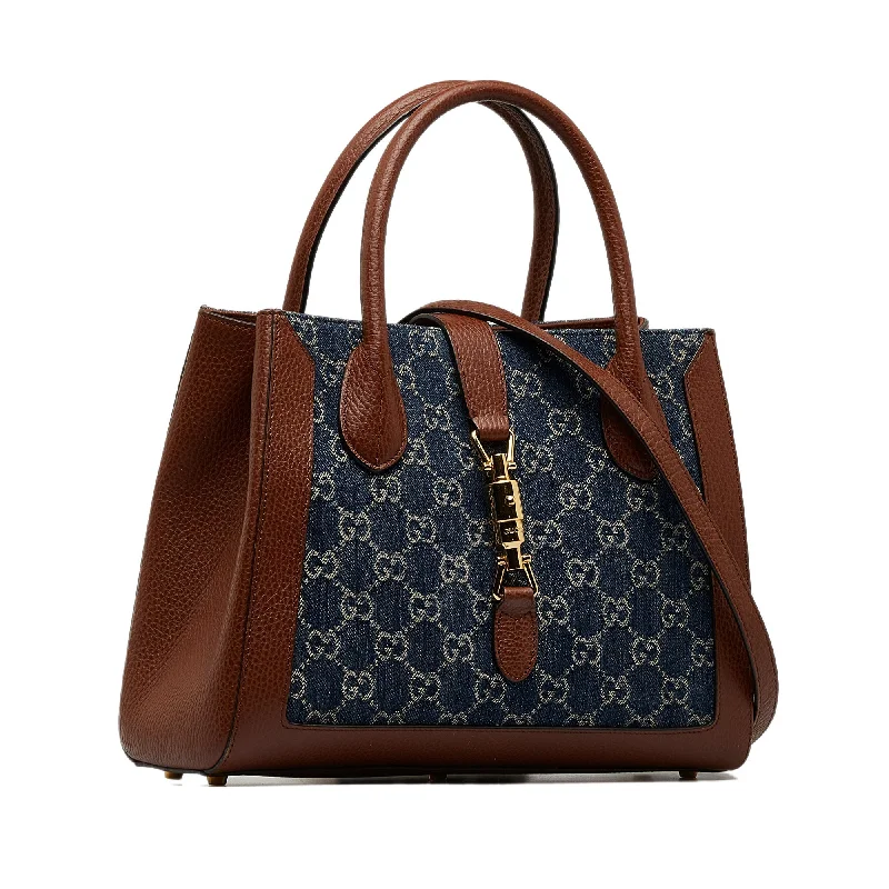 Blue Gucci Medium GG Denim Jackie 1961 Tote Satchel