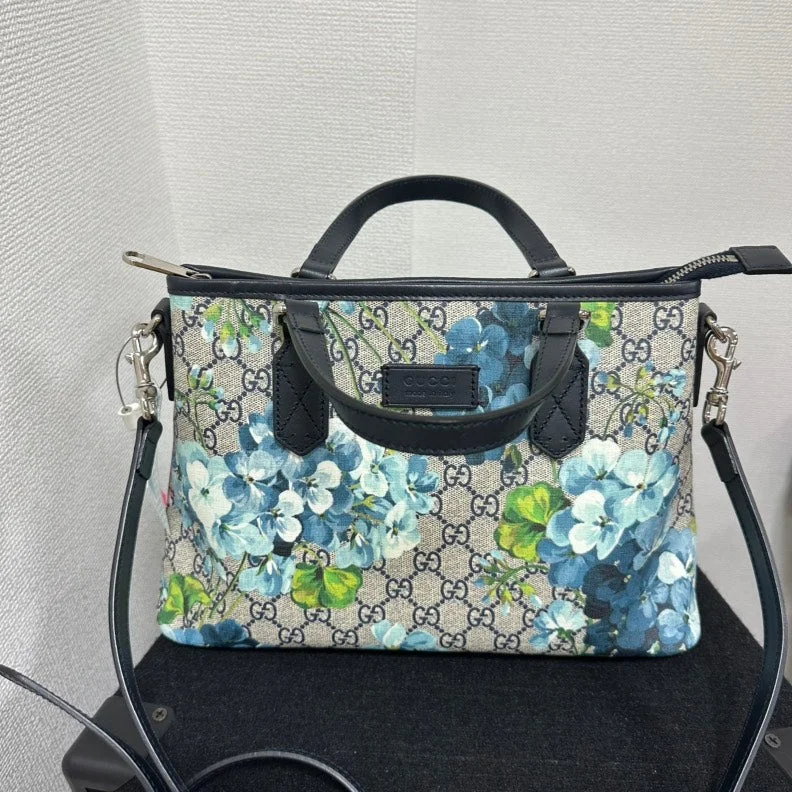 Gucci GG Supreme Blooms Reversible Tote,Blue,Canvas