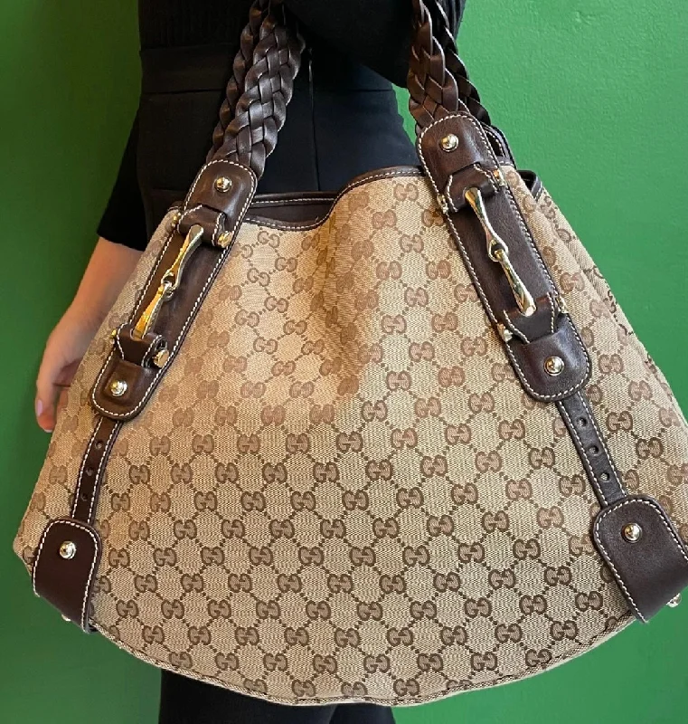 Gucci Pelham Hobo GG Canvas With Brown Leather Trim