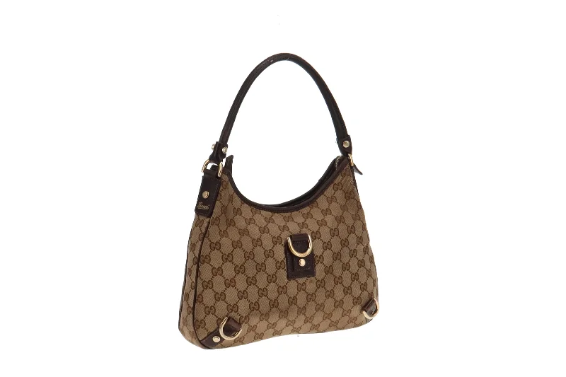 Gucci GG Canvas and Brown Leather Trim Abbey Shoulder Bag