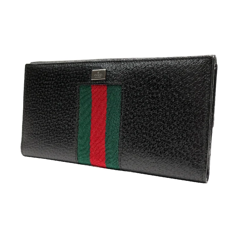 Gucci long wallet bi-fold for men brand logo sherry line with coin purse pigskin silver metal fittings black