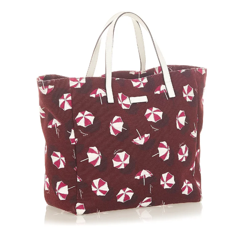 Red Gucci Printed Canvas Tote Bag