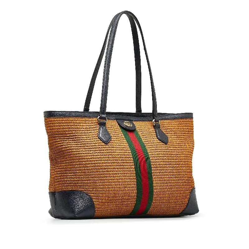 Brown Gucci Medium Raffia Ophidia Tote Bag