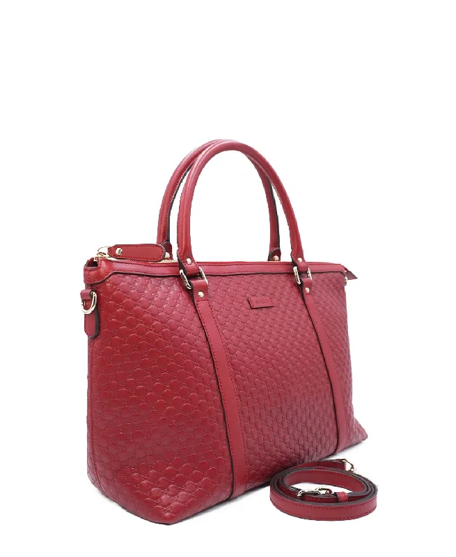 Microguccissima Leather Dome Margaux Satchel Tote Red