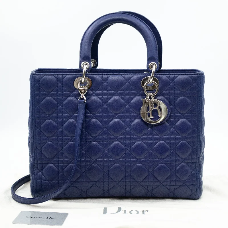 Lady Dior Large Blue Lambskin Leather