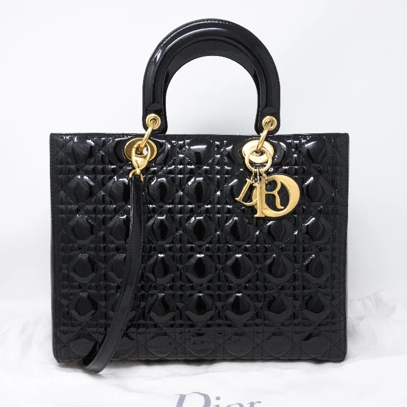 Lady Dior Large Black Patent Leather