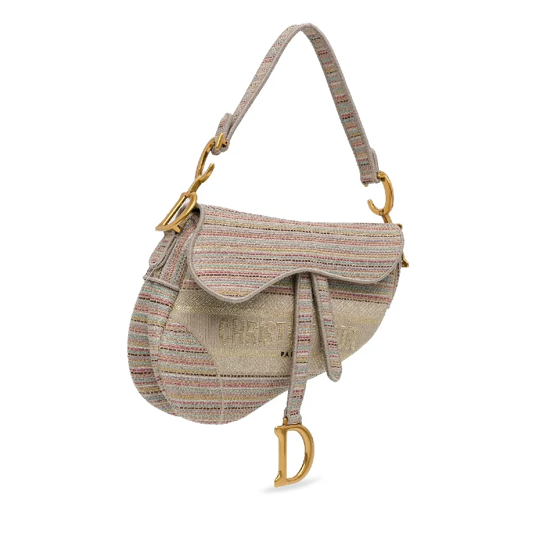 Dior Embroidered Canvas Stripes Saddle Bag (QrmhiD)