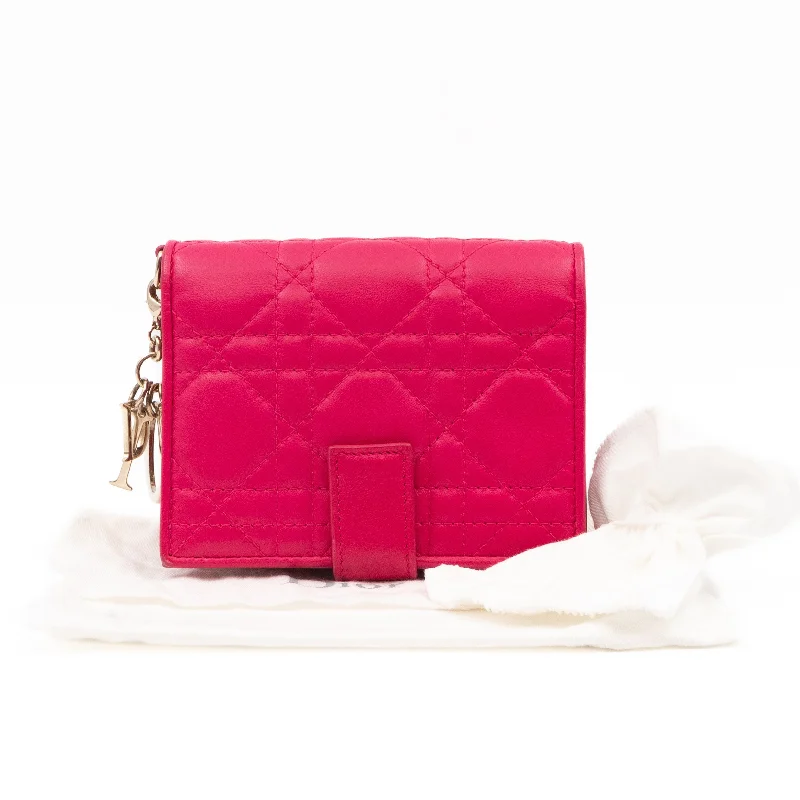 Lady Dior Compact Wallet Pink Cannage Leather