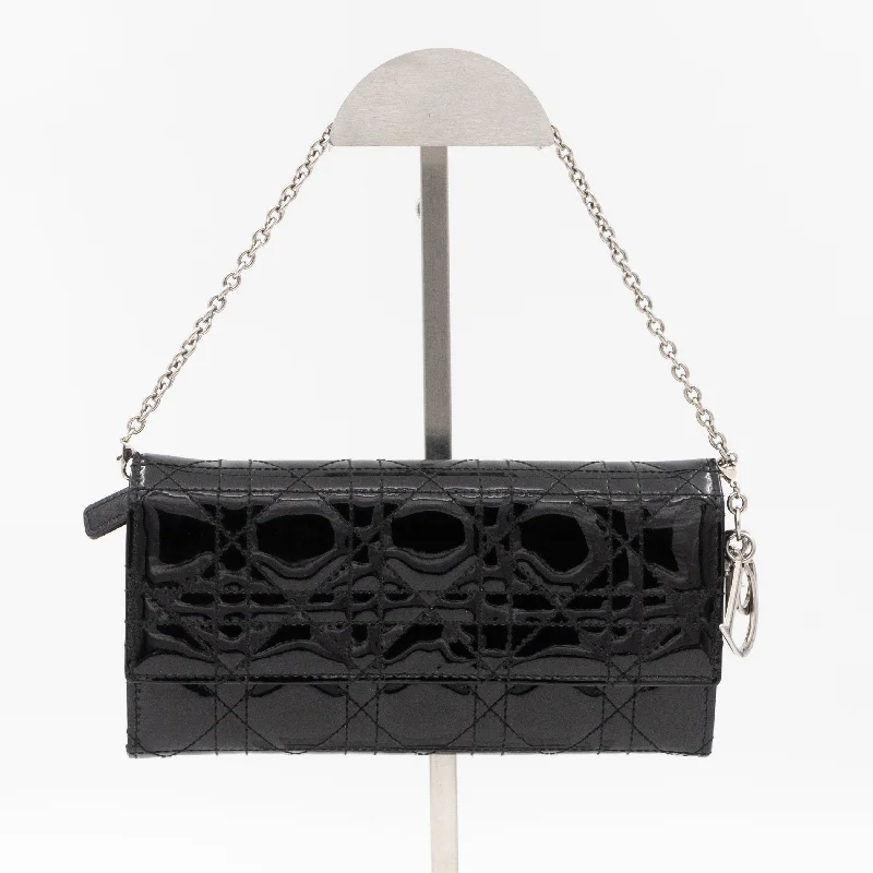 Lady Dior Clutch with Chain Black Patent Leather