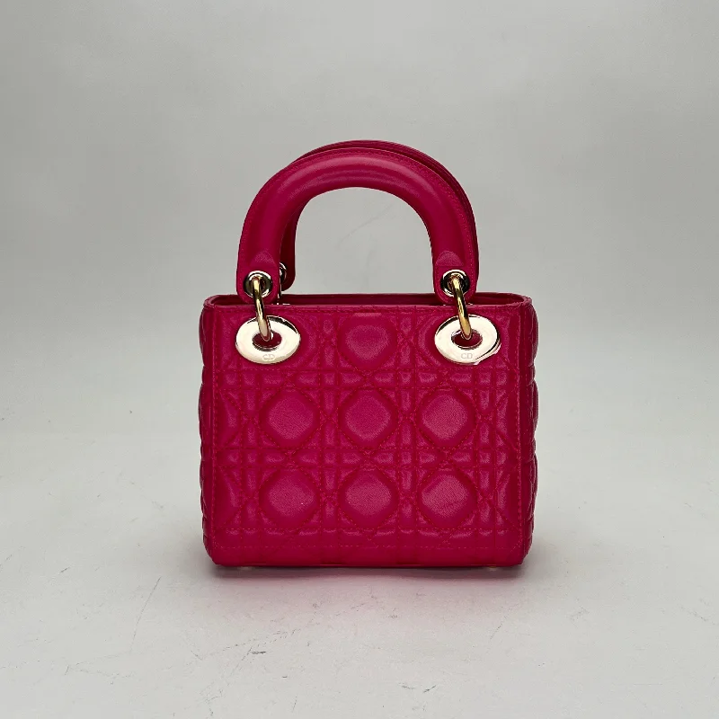 Lady Dior Mini Pink Top Handle Bag in Lambskin, Light Gold hardware