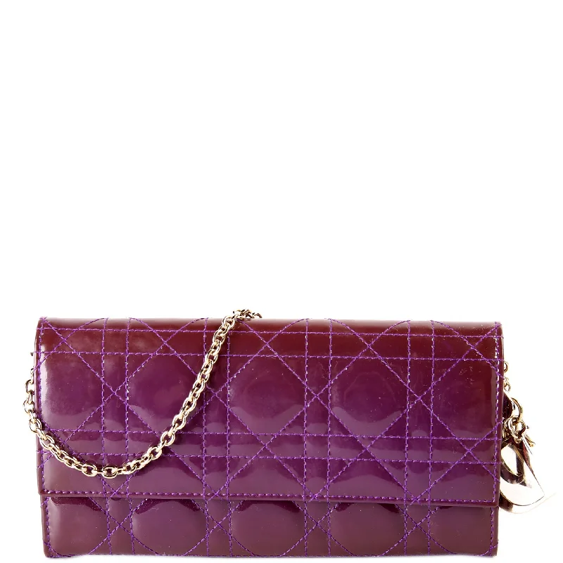 Patent Cannage Lady Dior Chain Wallet Purple