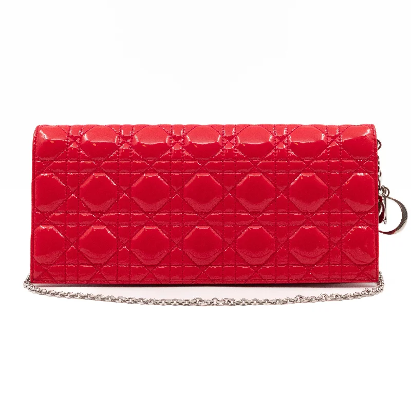 Lady Dior Clutch with Chain Red Cannage Patent Leather