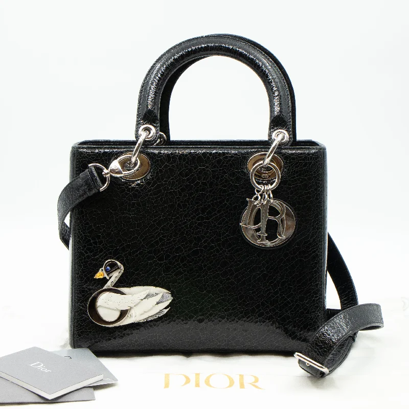 Lady Dior Medium Jeweled Swan Black Leather