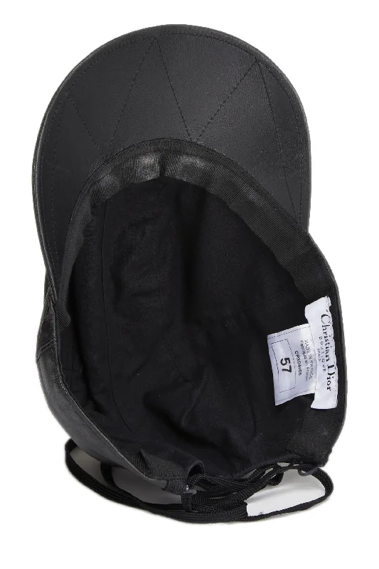 Dior,  Black Leather Lace-up Cap, Black