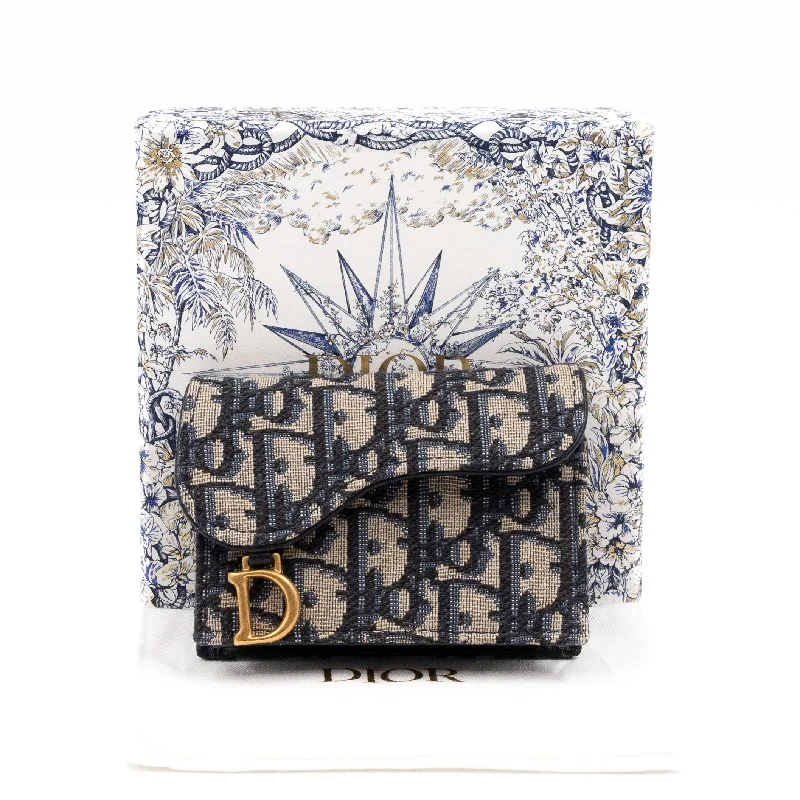 Saddle Flap Card Holder Blue Dior Oblique Jacquard