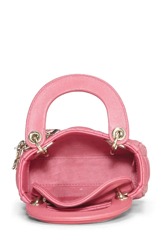 Dior,  Pink Lambskin Leather Lady Dior Micro, Pink