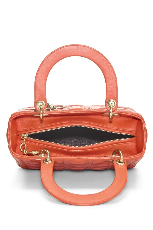 Dior,  Orange Cannage Quilted Lambskin Lady Dior Medium, Orange