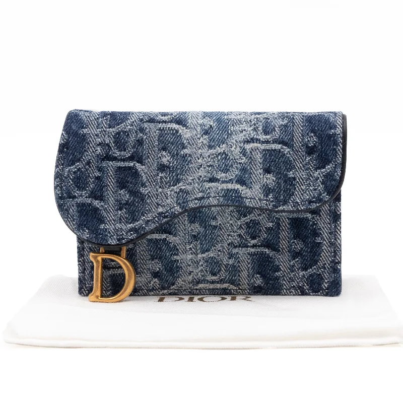 Saddle Bloom Card Holder Blue Denim Dior Oblique Jacquard