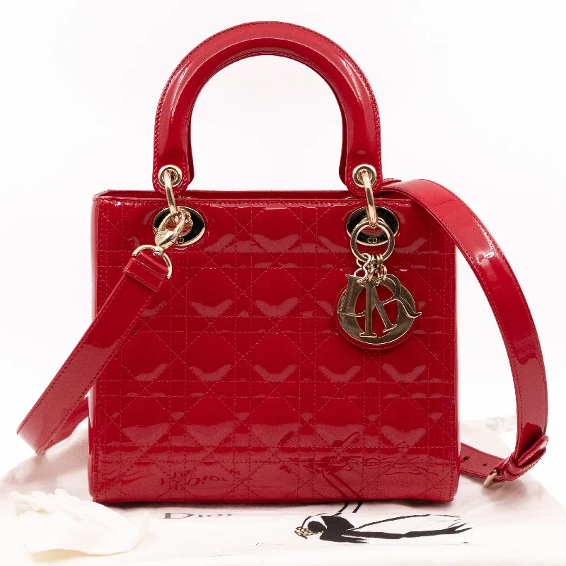 Lady Dior Medium Red Patent Leather