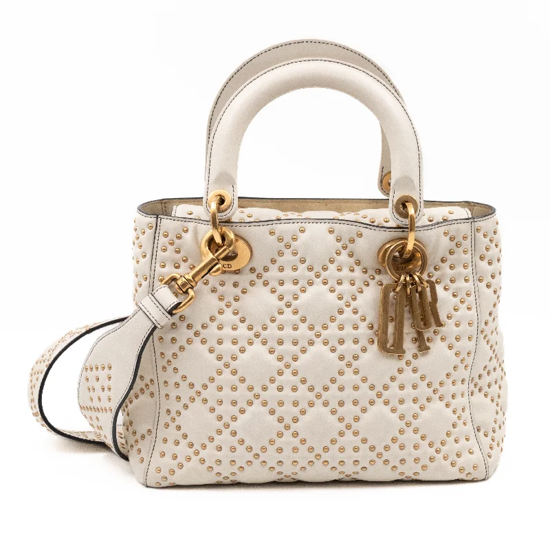 Lady Dior Medium Supple Cannage Studded White Leather