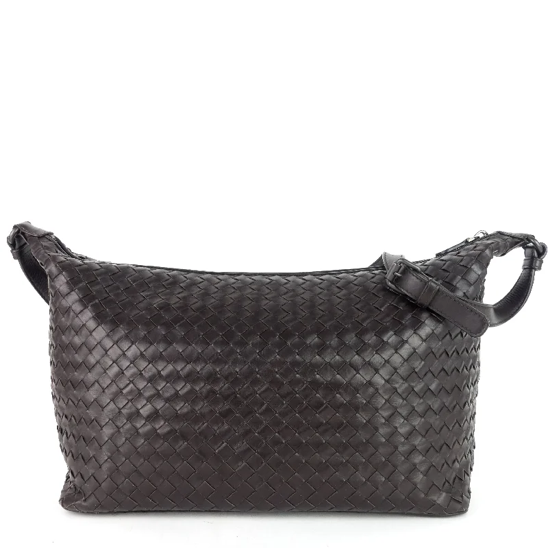 Large Intrecciato Leather Zip Shoulder Bag