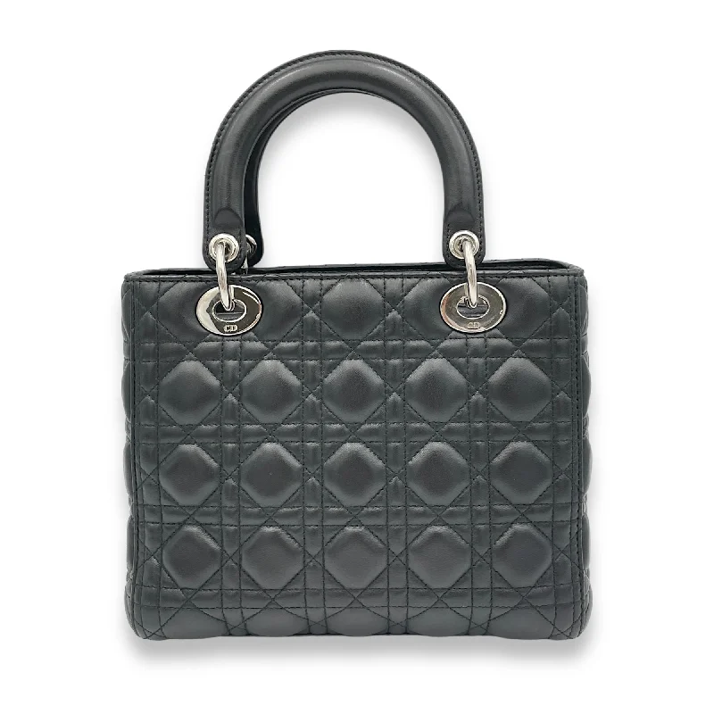 Lady Dior Top Handle Bag Medium Black in Lambskin, Silver hardware