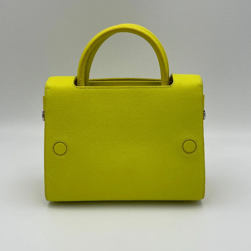 Diorever Mini Yellow Top Handle Bag in Calfskin, Silver hardware