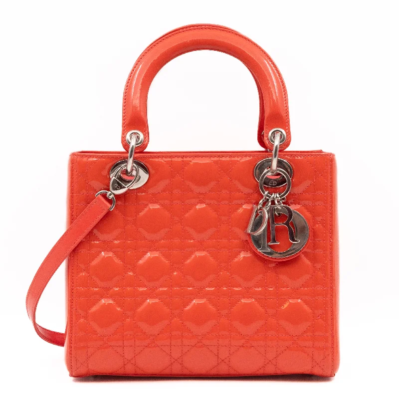 Lady Dior Medium Coral Patent Leather