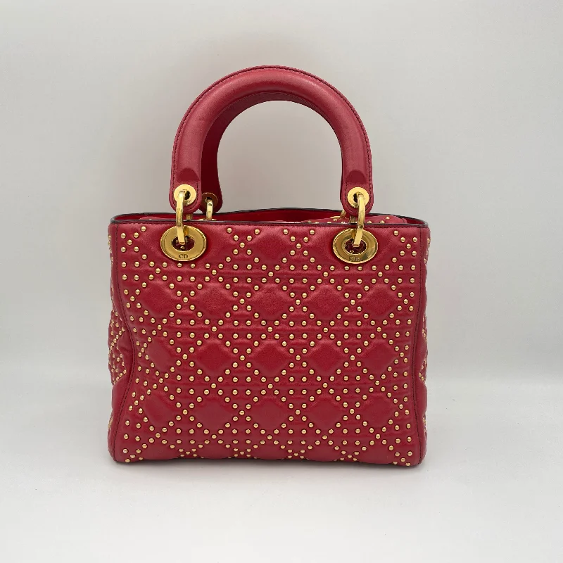 Lady Dior Medium Red Top Handle Bag in Lambskin, Gold hardware