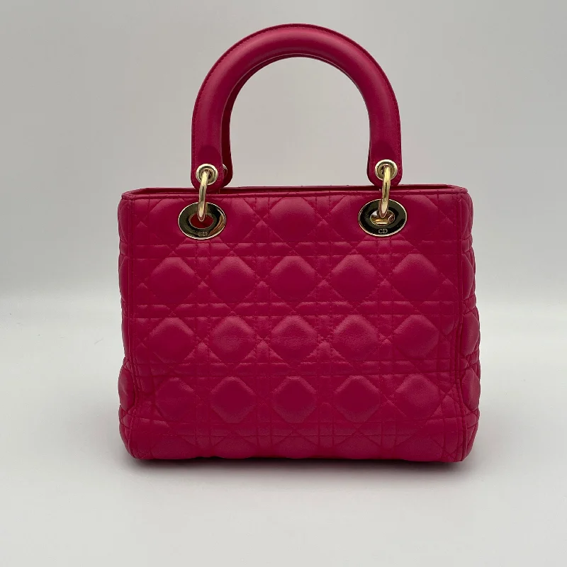 Lady Dior Medium Pink Top Handle Bag in Lambskin, Gold hardware