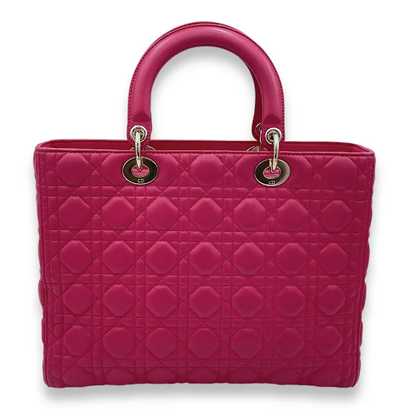 Lady Dior Large Pink Top Handle Bag in Lambskin, Gold hardware