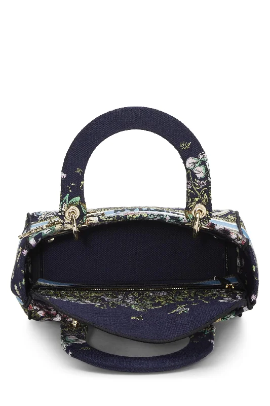 Dior,  Navy Embroidered Canvas Lady D-Lite Medium, Multi