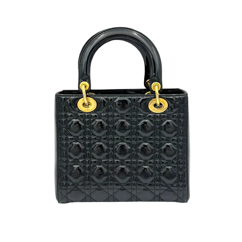 Lady Dior Medium Black Top Handle Bag in Patent Leather, Gold hardware