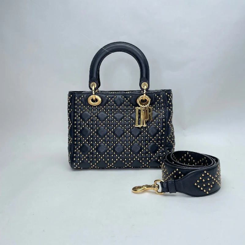 Lady Dior Medium Black Top Handle Bag in Lambskin, Gold hardware