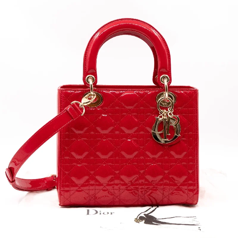 Lady Dior Medium Red Patent Leather